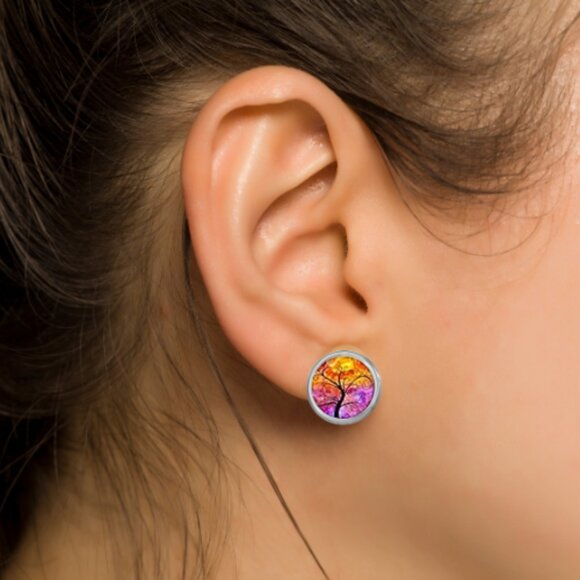 Trees In Abstract Tones Glass Earrings - Picture 3 of 3